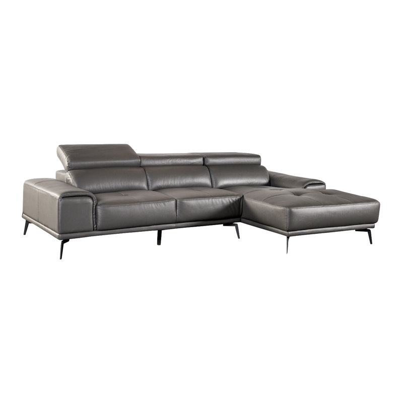 Canapé modulaire contemporain de 111 po de largeur, méridienne gauche, Cuir gris assorti, Face à la droite