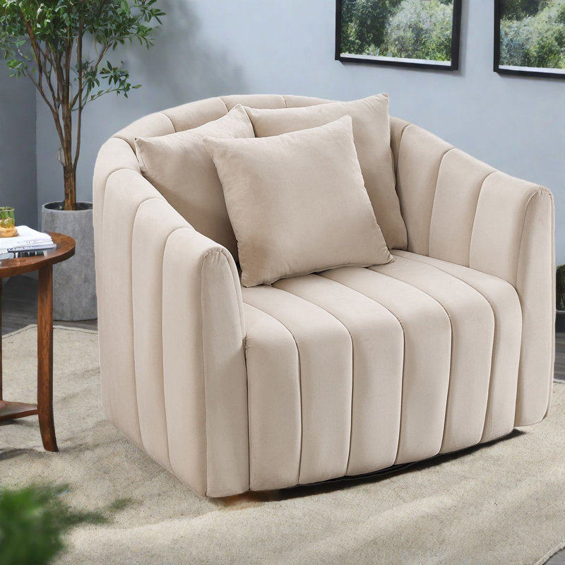 Grands chaises d'appoint pivotantes à 360 degrés, fauteuil demi-tonneau moderne en velours beige pour la maison