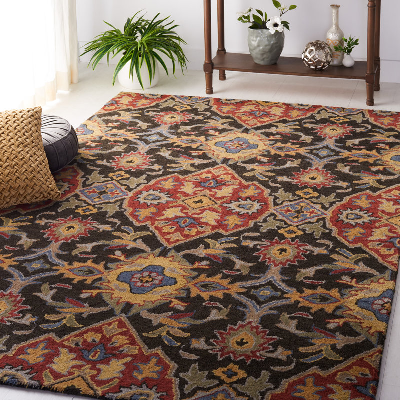 Tapis gris anthracite / rouge Ayofemi Heritage 653, Tapis de couloir 2 pi 3 po x 8 pi
