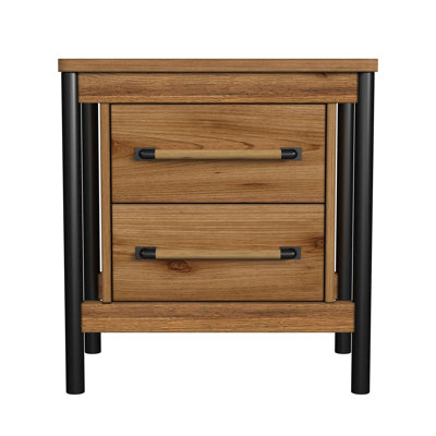Mahoney 2-Drawer Rubberwood Nightstand, Hickory