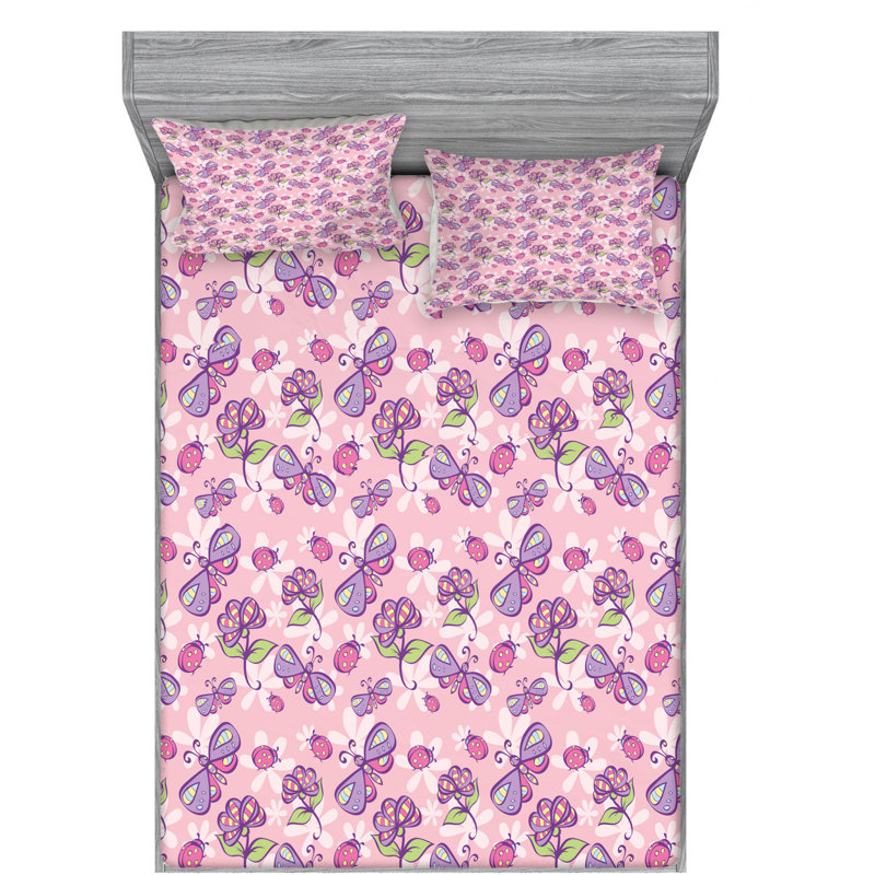 Microfiber Floral Sheet Set, Queen Sheet Set with Fitted Sheet