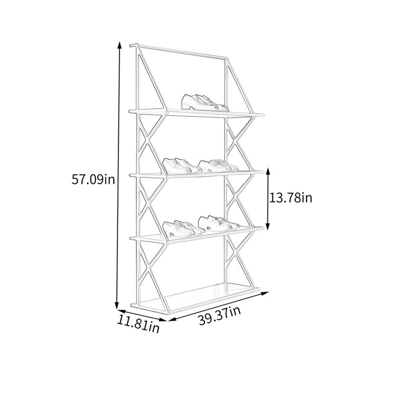 Tablette géométrique argentée, (4 Shelves) 57.09"H x 39.37"W x 11.81"D