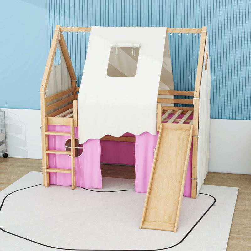 Imaginative House Loft Bed with Slide and Tent, Full