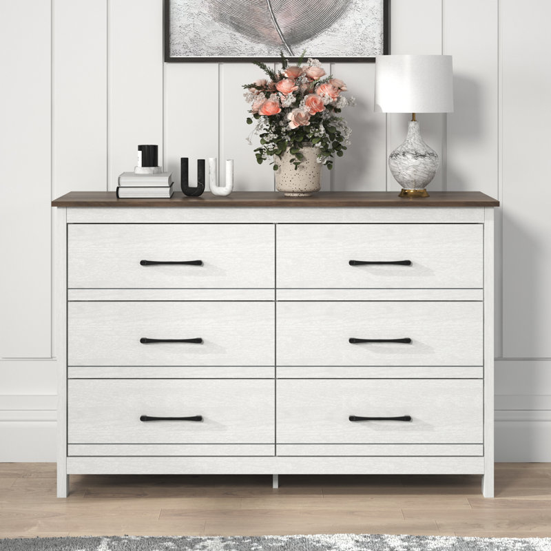 Commode 6 tiroirs Aubarta, Perle chêne blanc