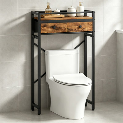 Over Toilet Storage, 2-Tier Bathroom Organizer Shelf With 2 Fabric Drawers And Toilet Paper Holder, Freestanding Above Toilet Rack For Small Spaces, Rustic Brown