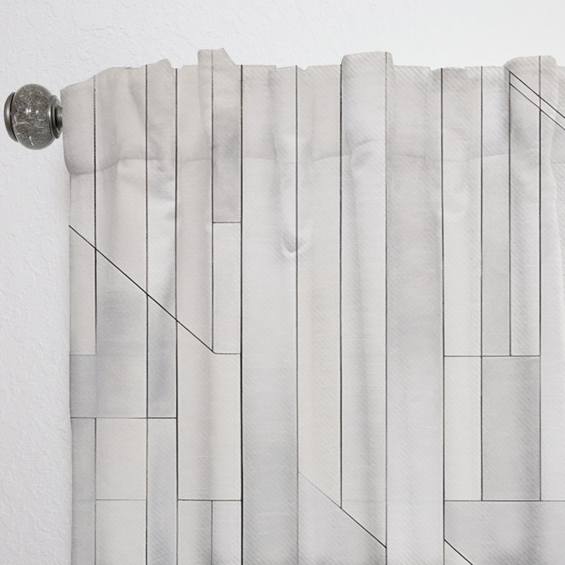 Grey White Platinum Parallels - Modern Velvet Curtain - Room Darkening - 1 Panel, 52" W x 63" L