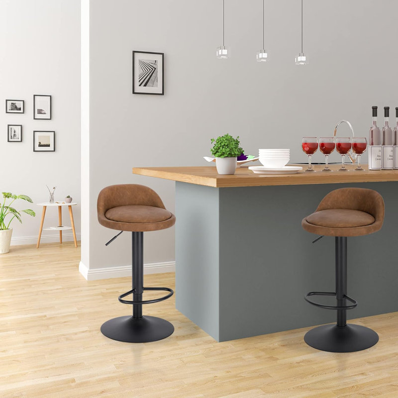 Mettawa Swivel Upholstered Adjustable Height Counter Stool with Metal Frame, Brown