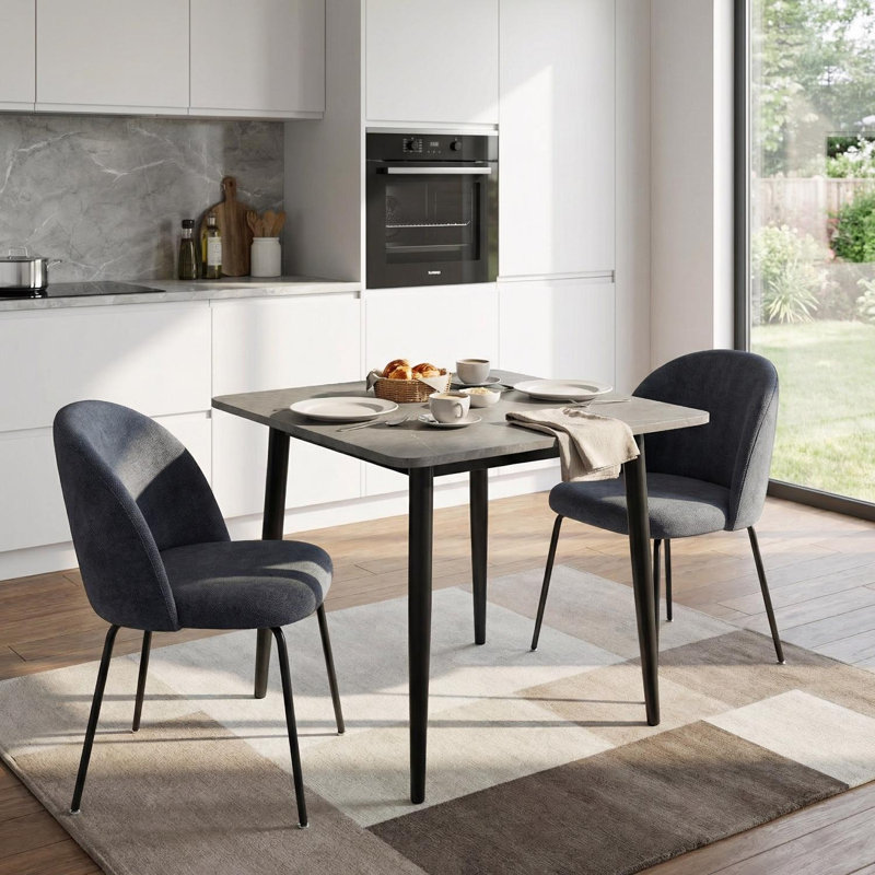 Fabric Upholstered Metal Side Chair, Navy