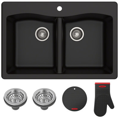 KRAUS Forteza™ 33" L Dual Mount 50/50 Double Bowl Granite Kitchen Sink