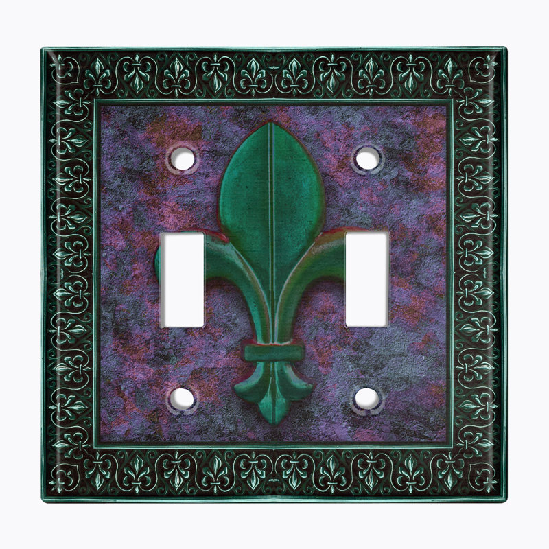 Plaque murale interrupteur à bascule fleuri à 2 bandes Fleur De Lis, Vert / mauve