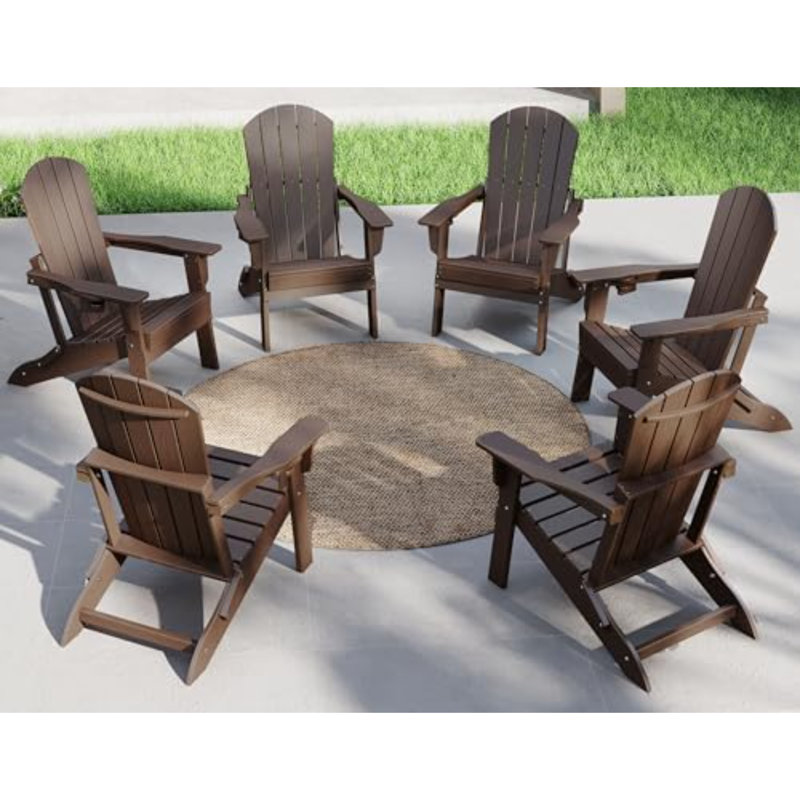 Folding Adirondack Chair, SGS Tested, Wooden Textured with Cup Holder, Heavy All-Weather HDPE Comfortable Set Poolside Backyard Lawn
