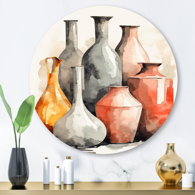 Vase de poterie Olpe orange et gris Boho