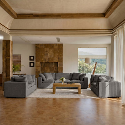 Alberto Modern Cloud Down Filled Oversized Sectional Couches With One Ottoman