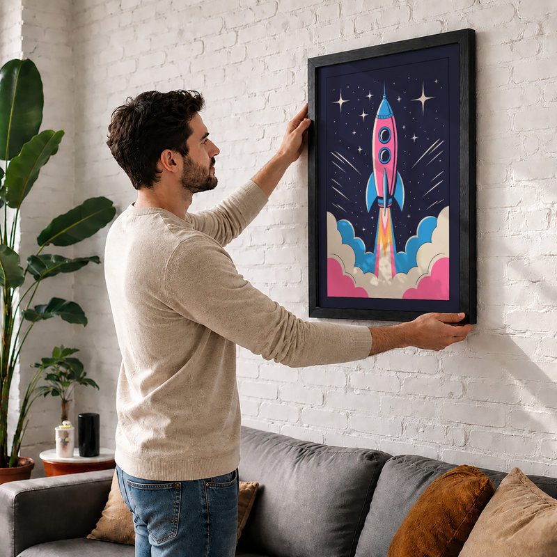 Rocket to the Stars Modern - Framed Print, Walnut, A1 - 84.1 x 59.4 cm