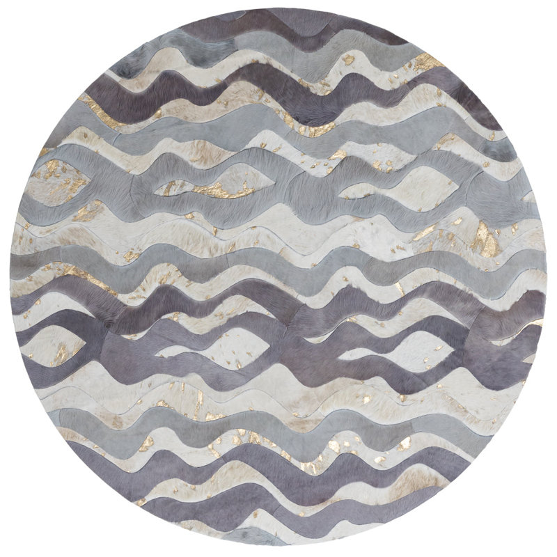 Art Hide Cowhide Abstract Area Rug in Gray, Round 6'6"