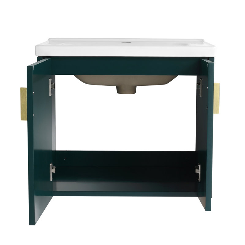 24 Inch Bathroom Vanity With Sink, For Small Bathroom, Bathroom Vanity With Soft Close Door, Green