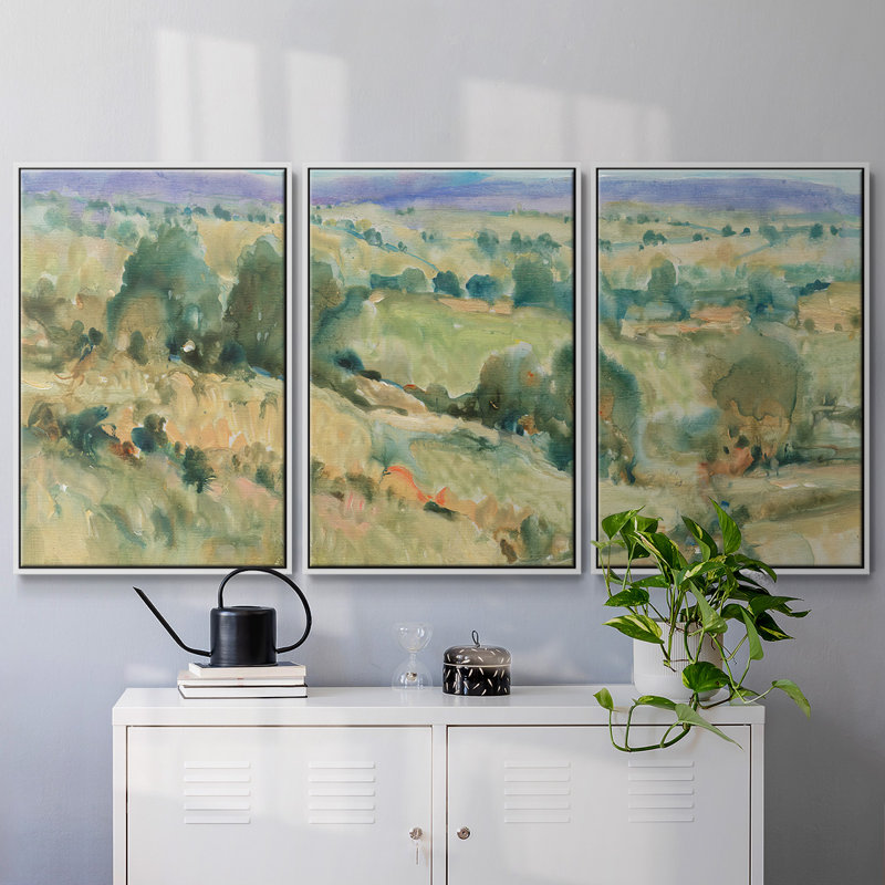 «Soft Lavender Sky I», reproduction sur toile flottante 3 pièces, H 36 po x l 75 po x P 2 po, Blanc