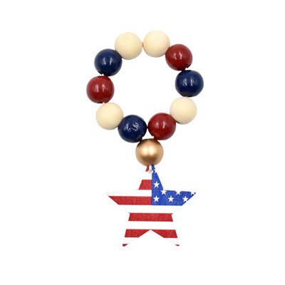 Independence Day Soft Rope Tassel Bead Wood Bead Flower Wreath Bead String Independence Day Decorative Pendant