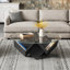 Table basse ronde avec plateau en verre et tablettes de rangement-2033427029