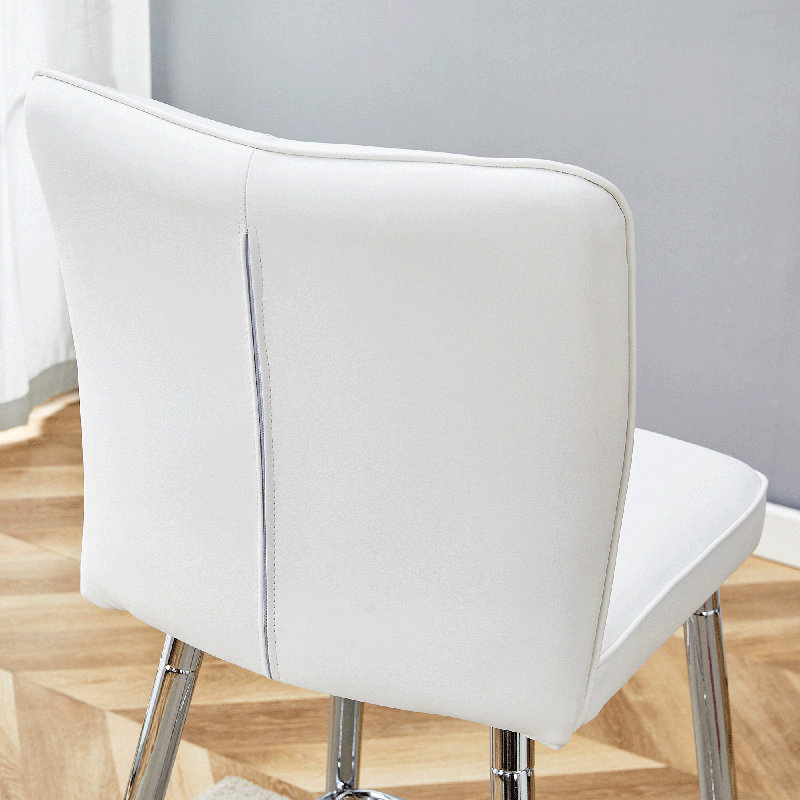 Upholstered Counter Stool With Metal Frame, White Seat/Silver Frame, 4