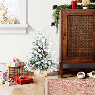 Arbre de Noël enneigé 3 pi avec 355 pointes, branches enneigées, pin pré-décoré et baies, idéal pour les espaces compacts