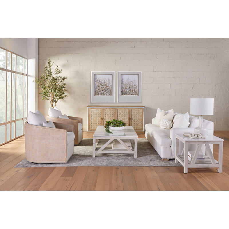 Dean 92'' White Boucle Upholstered Sofa with Oak Frame