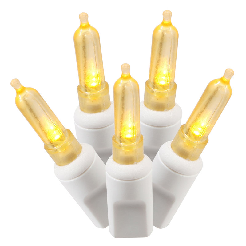 Single Mold Italian LED Christmas Light Set White Wire, Yellow