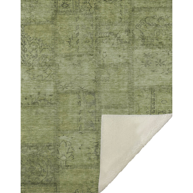 Addison Machine Washable Sherpa Throw Blanket, Fern, ASB685 Patchwork