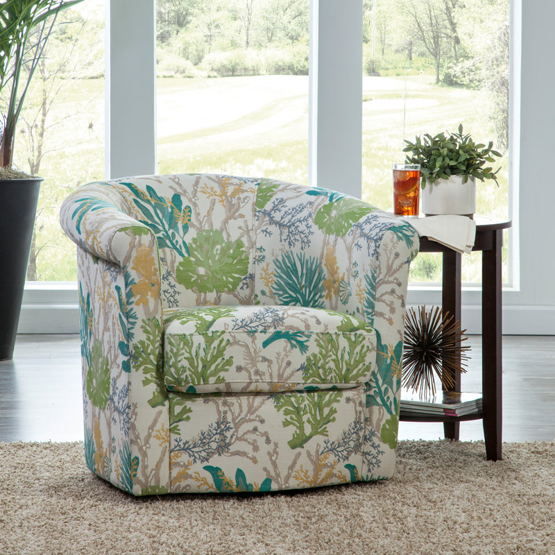 Pinehill Marvel 360 Swivel Barrel Chair, Under the Sea Teal and Cream