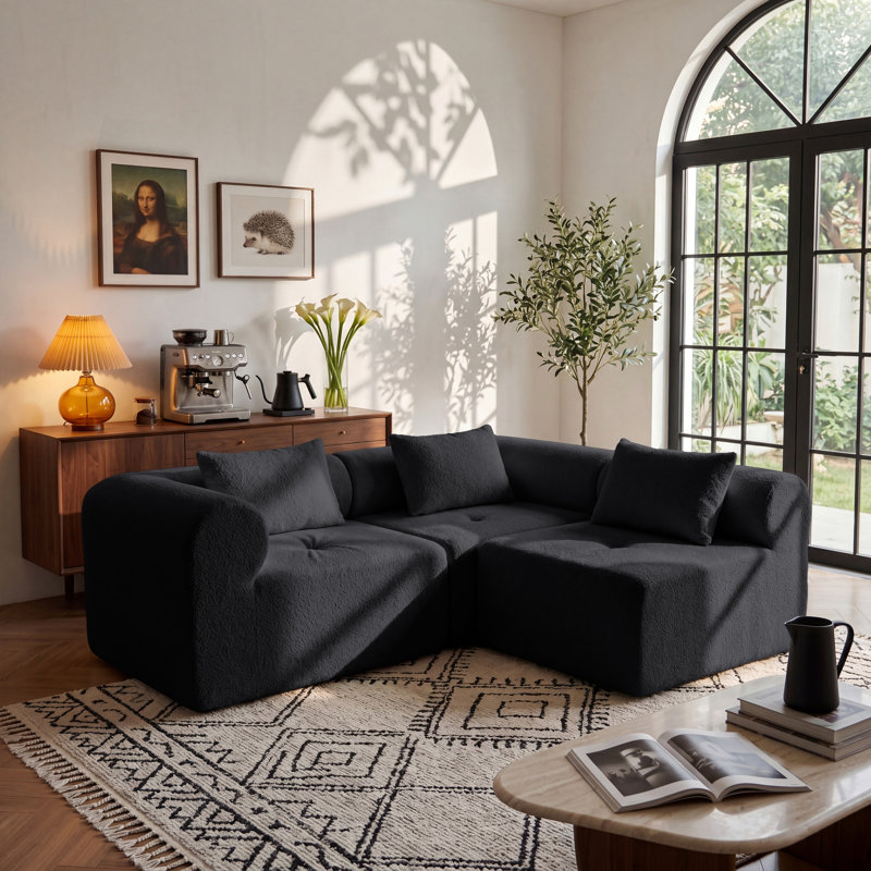 Canapé modulaire 105,44 po 3 pièces Modular Bouular, Black Boucle