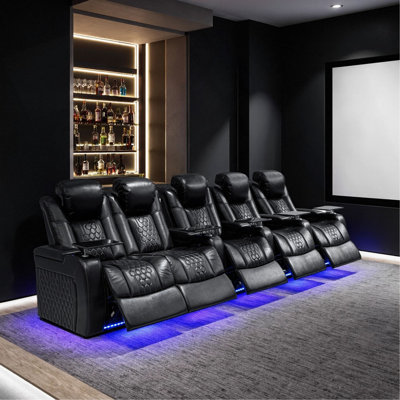 155.5"Power Recliner 5 PC Made Withtop-Grain Nappa,Fully Adjustable Relaxation,Smart Charging,Dynamic RGB LED Lighting