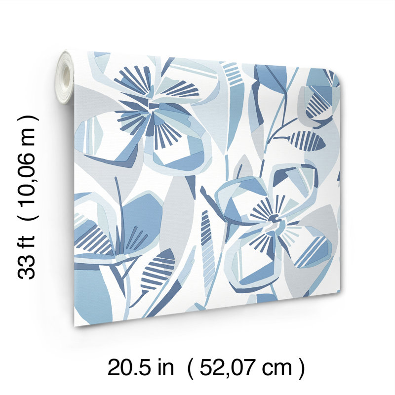 Nathalie Light Green Abstract Blooms Wallpaper, Blue