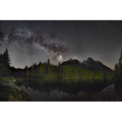 Lonely Man on Banch Under Milky Way 1 Piece Wrapped Canvas Wall Art