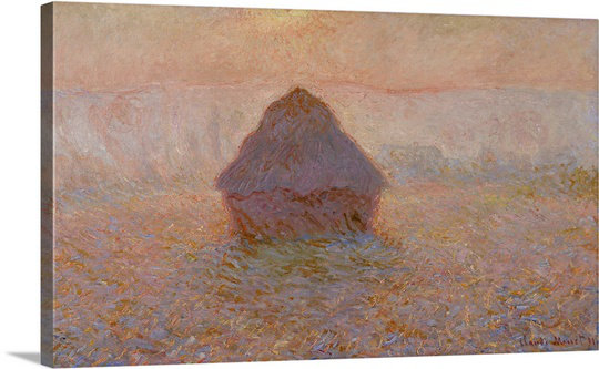 «Grainstack, Sun in the Mist, 1891» par Claude Monet - reproduction d'art, H 30 po x l 48 po x P 1,5 po, Toile