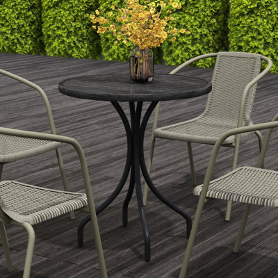 Table de patio ronde de 26 po avec structure en acier robuste et conception à lattes pour les espaces extérieurs dans le jardin, la cour, le porche, le balcon, la table de bout du balcon gris: structure de couleur de surface