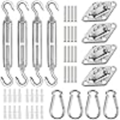 44 Pcs Shade Sail Hardware Kit, 6 Inch Outdoor Sun Sail Accessories, 304 Stainless Steel Turnbuckles & Brackets For Triangle/Rectangle Sails, Patio Canopy Installation Hardware Set Waterproof