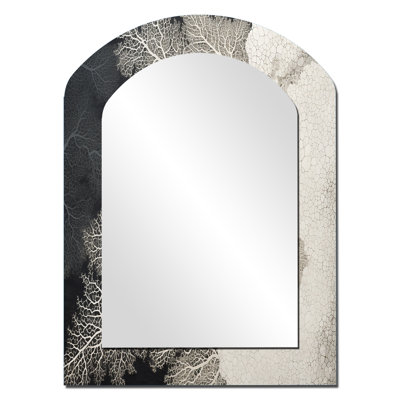 Abstract Black And White Corals Reef VI - Corals Arch Decorative Mirror, Grey Asymmetrical Wall Mirror, Printed Metal Art