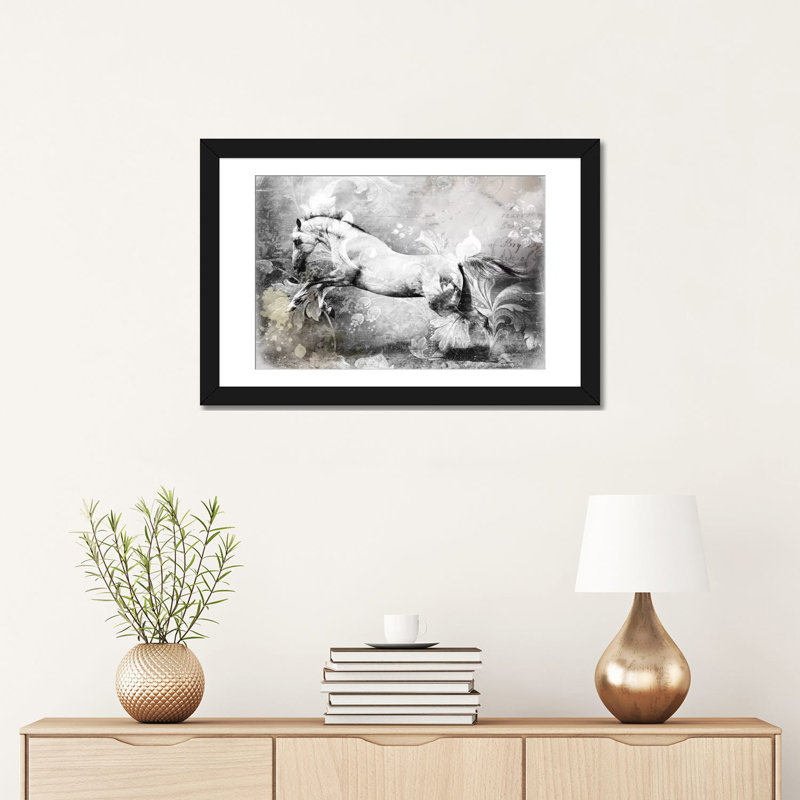 «White Horse», impression sur toile, H 16 po x l 24 po x P 1 po, Papier d'art encadré noir