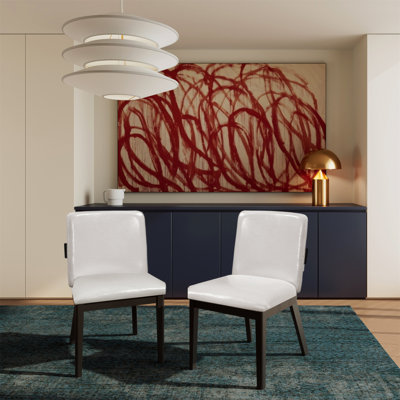 Ensemble de 2 chaises de salle à manger rembourrées modernes en cuir de polyuréthane brillant blanc et noir