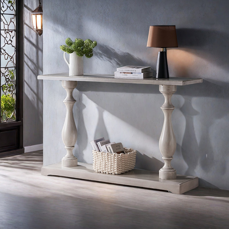 Console à colonne romaine de style américain., H 34,65 po x l 55,12 po x P 13,78 po, Bois gris
