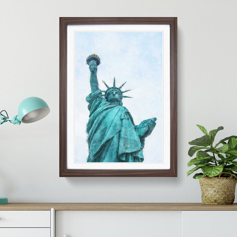 Beneath the Statue of Liberty - Picture Frame Graphic Art Print, Walnut Framed, 63cm H x 45cm W x 2cm D