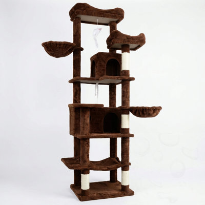 Arbre à chat avec hamacs, panier suspendu, coussin amovible et poteaux à griffer
