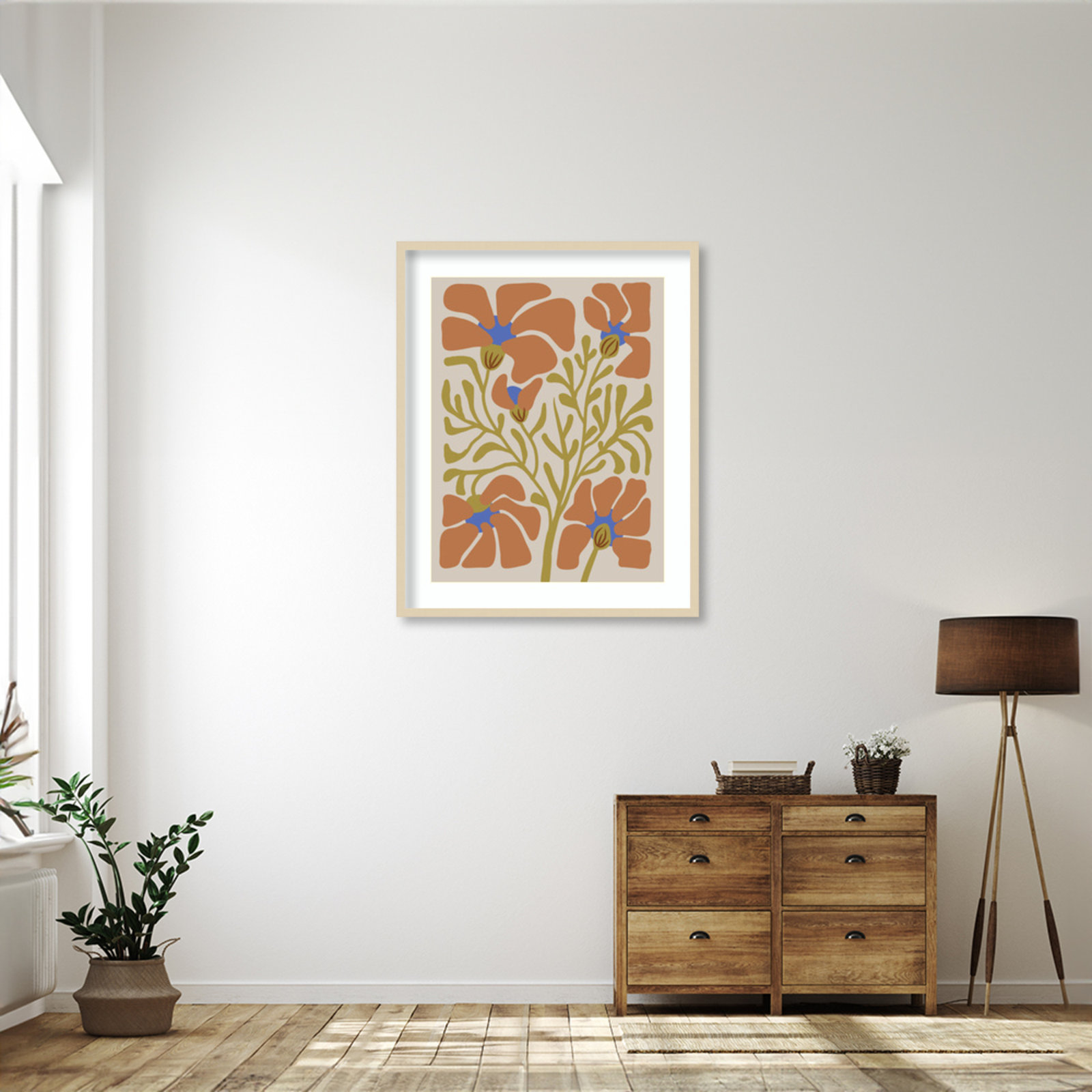 Expressive Abstract House Plant Orange Print, 41" H x 33" W x 1" D, Brown