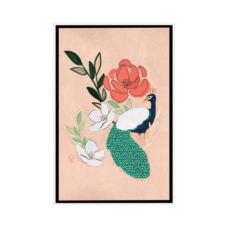 Peacock And Florals Erum Khalili 1 Piece Wall Art on Canvas, 66.04 cm H x  45.72 cm W  x  4.445 cm D, White