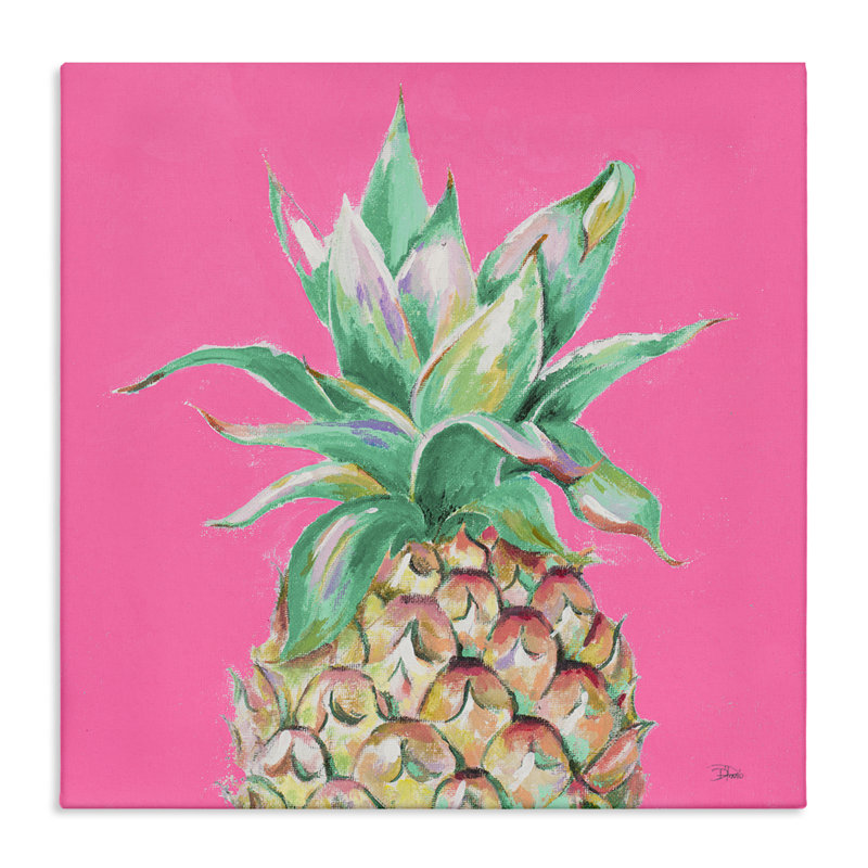 Ananas sur toile rose par Patricia Pinto, H 24 po x l 24 po