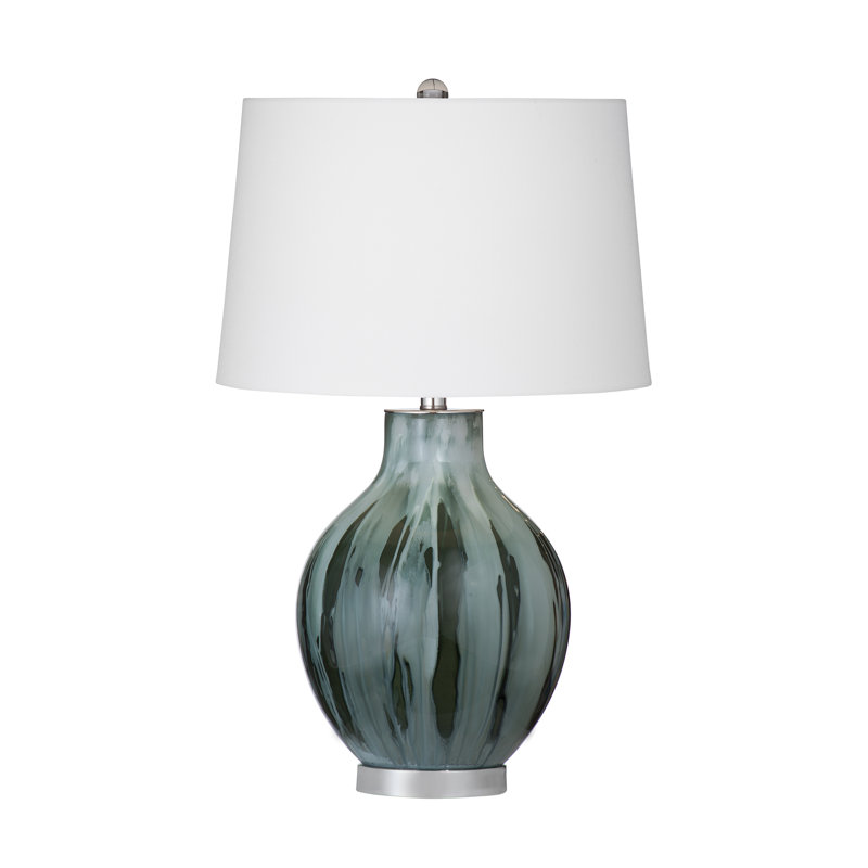 Mersay Smoke Hued Table Lamp with White Tapered Drum Shade, Modern