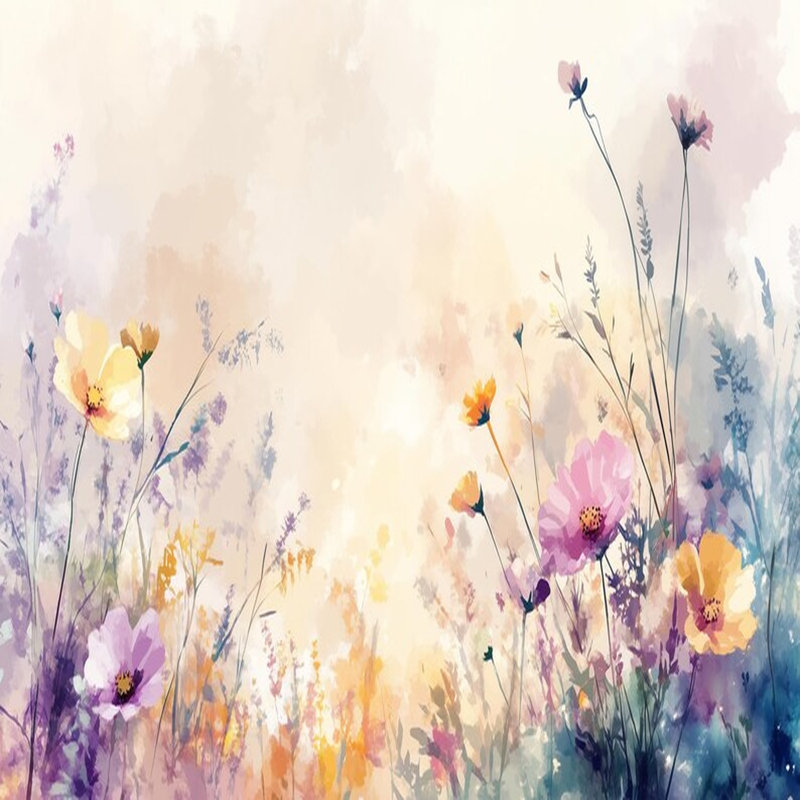 Murale aquarelle fleurs sauvages, L 96 po x l 108 po