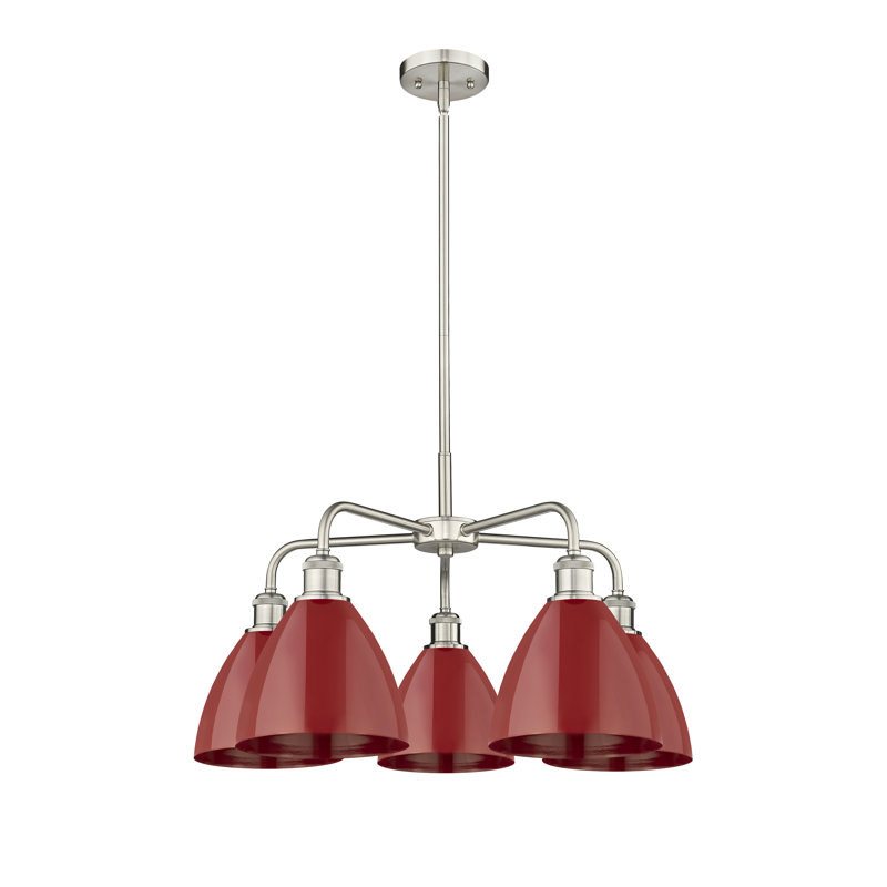 Trickett 5 - Light Steel Dimmable Chandelier, Red, Satin Nickel