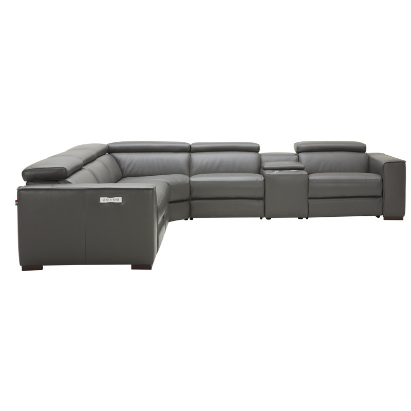 Graddy Upholstered Power Reclining Sectional Reversible, Dark Gray Genuine Leather