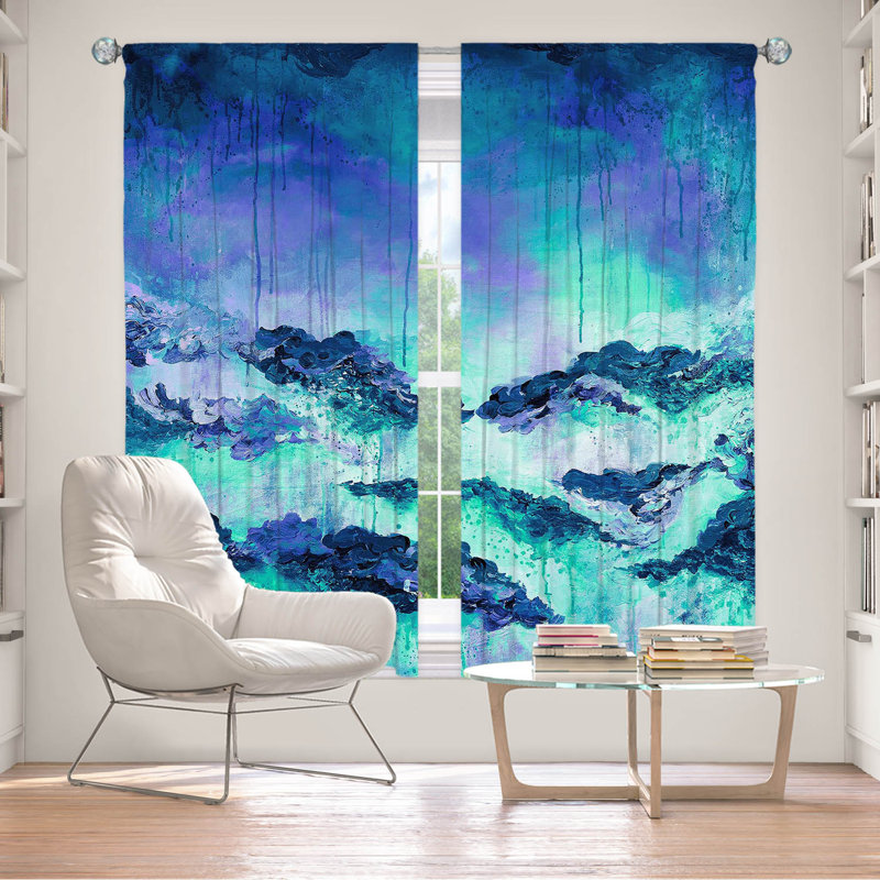 Rideau en polyester, L 40 po x L 82 po, Bleu / turquoise / noir